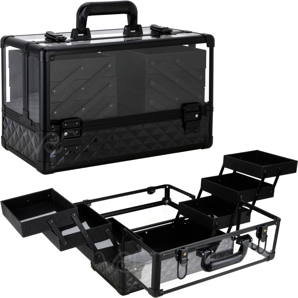 Cosmetics Makeup Case Accordion Trays Black Diamond Acrylic 6-Tier Professional